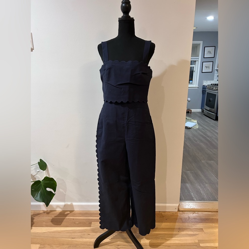 Rebecca Taylor Navy Cotton Scalloped Jumpsuit Size 8